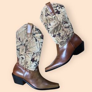 Vintage Matisse Floral Jacquard Tapestry Leather Western Boots Brazil Women 6.5